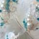 Beach wedding champagne glasses, toasting flutes with real star fish and sea shells in ivory and turquoise, bridal shower gift idea