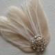 Wedding Hair Piece bridesmaid accessories Ivory Champagne Feather Fascinator with Rhinestone Jewel Bridal Comb bride