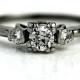 1940's Vintage Engagement Ring Three Diamond Ring Platinum Vintage Diamond Wedding Ring Size 5 3/4 !