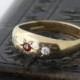 Gypsy Set Vintage Ring / Garnet & White Topaz 9ct Gold Ring / Hallmarked Gold / US Ring Size 7.25 / UK O 1/2 / Dress Ring or Engagement Ring