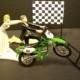 Motorcycle Kawasaki Green Dirt Bike Start Pole Bride and Groom Funny Wedding Cake Topper