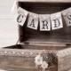 Rustic Wedding Card Box Holder With Burlap And Lace Cards Banner Wooden Chest Shabby Chic Flowers Wedding Sign