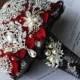 Vintage Bridal Brooch Bouquet Pearl Rhinestone Crystal Silver Black Red One Day RUSH ORDER Available BB017LX