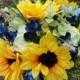 Silk Wedding Bridal Bouquet Sunflowers Blue Green Hydrangea Boutonniere Florist Made