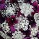 Vintage Bridal Brooch Bouquet - Pearl Rhinestone Crystal - Silver Amethyst Dark Purple One Day RUSH ORDER Available - BB019LX