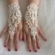 wedding, bridal gloves, ivory pearls lace, custom lace style, french lace, Free shipping.