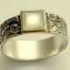 Silver gold ring, filigree ring, shell ring, mixed metals band, two tone band, botanical ring, leaves ring, silver band - White spirit R1631