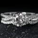 Moissanite Engagement Ring - Forever One - Twisted Vine Band - Micro Pave Diamond Band, Matching Set