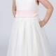 Matchimony White Flower Girl Dress with Pale Pink Sash also available in other colours