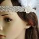 Crystal Rhinestone Headband Headpiece, 1920s flapper gatsby Headband, Wedding Headband, White ivory Feather Headband