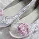 Wedding Shoes - Ballet Flats, Vintage Lace and Lilac Rosettes, Swarovski Crystals and Pearls, The Belle- Women's Bridal Shoes