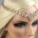 Bridal Gold Leaf Rhinestone Headband, Art Deco Tiara, Forehead/Backside Bohemian/ Halo Headpiece,  Wedding Head Jewelry