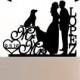Wedding Customized Cake Topper , Couple Silhouette with Dog of your choise or any pet - free base for display - Wedding Sign Table Display