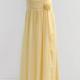 Floor Length Chiffon Yellow Flower Ruched Straps Sleeveless