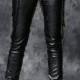 Black Gothic Punk Embossed Leather Pants with Detachable Chain
