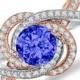 Tanzanite & Diamond Swirl Halo Engagement Ring 14k Two Tone - Tanzanite Engagement Rings for Women - Unique - Modern Rings - Gemstone Rings