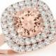 3 Carat Morganite & Diamond Double Halo Engagement Ring 14k Rose Gold - Morganite Cocktail Rings for Women - Morganite Jewelry - 9mm Stone