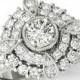 Forever Brilliant Moissanite & Diamond Vintage Inspired Engagement Ring 14k White Gold - Antique Moissanite Rings for Women - Diamond Halo