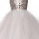 Stunning White with Silver Sequin Dress with Tulle Skirt