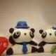 Wedding Cake Topper--Lazy Panda with circle clear base--Bride Hold a  Bamboo / Asian inspired