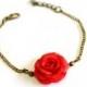 Red Rose Bracelet, Rose Bracelet, Red Bridesmaid Jewelry, Red Rose Jewelry, Summer Jewelry