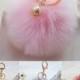 Pink Fashion Pom Pom Keychain Handbag, Pom Pom Ball Keychain, Fluffy Imitation Rabbit Fur Pom Pom Ball, Fluffy Pom Pom
