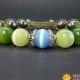 Green blue bracelet Cat eye beaded jewelry Green gemstone bracelet Multicolor gemstone beads Protection energy amulet Women amulet bracelet