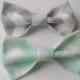 Bowties for men Two mint and gray chevron bow ties Chevron ties for boys Pastel chevron noeud pappillons Zigzag men's bowties Gift for kids