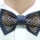 Father's day gift Embroidered men's bow tie Navy blue Brown postel pre tied neck tie Wedding's bow tie Groomsman bow tie Cross-stitch Boho