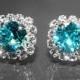Light Turquoise Crystal Halo Earrings Swarovski Rhinestone Hypoallergenic Earring Studs Light Teal Silver Bridesmaid Earrings Bridal Earring