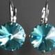 Light Turquoise Crystal Earrings Swarovski Rivoli Silver Earrings Teal Crystal Leverback Earrings Hypoallergenic Earrings Wedding Bridesmaid