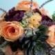 RESERVED - Coral, Peach, Silver Grey, Plum Purple Silk Flower Bridal Bouquet, Roses, Succulents, Hydrangea, Anemone, "Enchanting" (Balance)