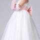 Bowknot Tulle Sleeveless White Straps Zipper Ruched Tea Length Ball Gown