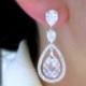 bridal wedding christmas bridesmaid gift prom party jewelry Clear white teardrop AAA cubic zirconia on teardrop cz white gold post earrings