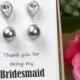 Wedding Jewelry Bridesmaid Gift Bridesmaid Jewelry Bridal Jewelry Swarovski Round Pearl Drop Earrings Cubic Zirconia .Silver gray wedding