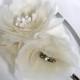 Champagne Ivory Bridal Hairpiece, Peony Flowers,Vintage Bold Romantic Headband, Rhinestone Accents -ABIGAIL