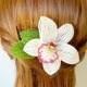 Beaded Orchid Hair Comb, white Cymbidium wedding hair piece, Tropical bridal head piece, bridesmaid floral hair accessories