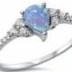 Solid 925 Sterling Silver Wedding Engagement Anniversary Ring Pear Shape Lab Created Light Blue Opal Diamond CZ Solitaire Accent Dazzling
