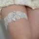 white  bridal garter, wedding garter, bride garter , silver string lace garter,  rhinestone beaded floral garter, garter with  pendant