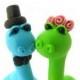 Dino love, custom wedding cake topper, bride and groom
