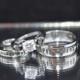 3 pc Simply Meant to Be couples set. White Sapphire CZ and Black CZ, Complete 3 Piece Wedding set ! Free inside engraving in bands!