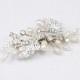 Petite Wedding Bridal Barrette Rhinestone Leaves Feathers Freshwater Pearls Ivory Silver Flower Girl Clip