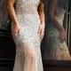 Silver And Nude Sheath Prom Dress 90736