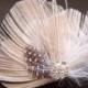 Peacock Hair Clip SNOW PRINCESS  Feather and Rhinestone Wedding Hair Fascinator Clip Bridal Party