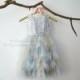 Sliver Sequin Gray Blue Ruffle Tulle Skirt Flower Girl Dress Junior Bridesmaid Wedding Party Dress M0013