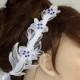Lace Bridal Headband, White Applique Lace Weddings Hair Fascinator, Daffodil Flowers. Handmade