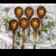 Six Spoons Vintage Russina Khokhloma, Painted Wooden Six Spoons Set, Flowers Folk Art Home Decoration spoons set, Wooden home russian decor