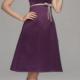 Grape Satin Square Bowknot Buttons Knee Length Short Sleeves