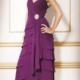 V-neck Zipper Tiers Cap Sleeves Chiffon Purple Floor Length
