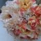 Bridesmaid bouquet in shades of coral with matching boutonniere-NOW ON SALE